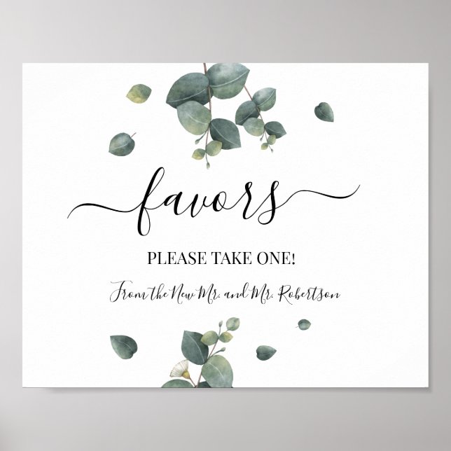 Favours Shower Wedding Greenery Eucalyptus Sign (Front)