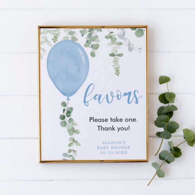 Favours sign blue balloons greenery baby shower (Creator Uploaded)