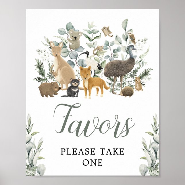 Favours Sign Eucalyptus Australian Animals Party (Front)