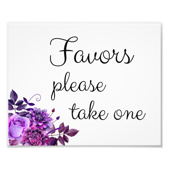 Favours sign. Purple wedding decor. Floral poster (Front)