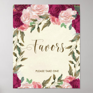 Favours sign wedding bridal shower floral