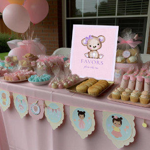 Favours Table Cute Girl Purple Bear Baby Shower Poster