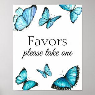 Favours take one. Blue watercolor butterflies Poster