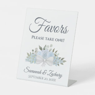 Favours Take One Dusty Blue Boho Roses Wedding Pedestal Sign