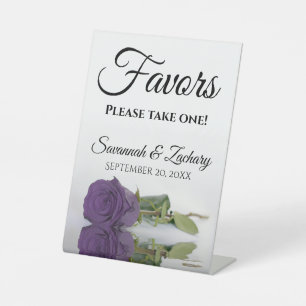 Favours Take One Elegant Amethyst Rose Wedding Pedestal Sign