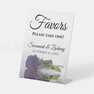 Favours Take One Elegant Dusty Purple Rose Wedding Pedestal Sign