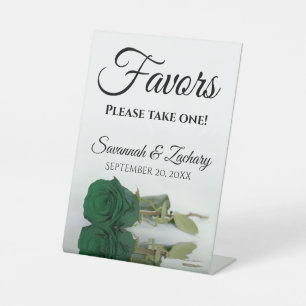 Favours Take One Elegant Emerald Green Rose Weddin Pedestal Sign