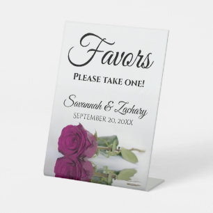 Favours Take One Elegant Magenta Plum Rose Wedding Pedestal Sign