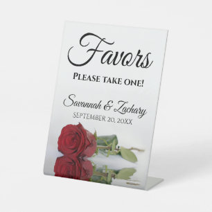Favours Take One Elegant Red Rose Wedding Pedestal Sign