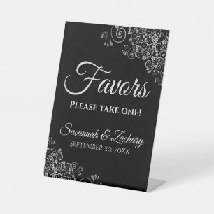 Favours Take One elegant Silver & Black Wedding Pedestal Sign