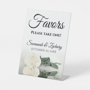 Favours Take One Elegant White Rose Wedding Pedestal Sign
