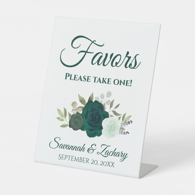 Favours Take One Emerald Green Roses Wedding Pedestal Sign (Front)
