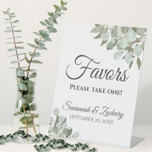 Favours Take One Eucalyptus & Greenery Wedding Pedestal Sign