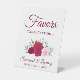 Favours Take One Magenta & Pink Boho Roses Wedding Pedestal Sign