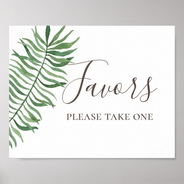 Favours. Watercolor tropical greenery palm wedding Poster (Front)