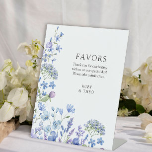 Favours Wildflower Periwinkle Floral Wedding  Pedestal Sign
