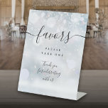 Favours Winter Black Script Table Pedestal Sign<br><div class="desc">This elegant winter background black script minimalist favours sign is perfect for all celebrations. Designed by Thisisnotme©</div>
