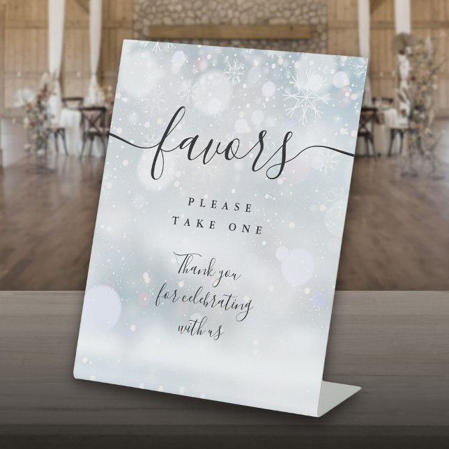 Favours Winter Black Script Table Pedestal Sign (Favors Winter Black Script Table Pedestal Sign)
