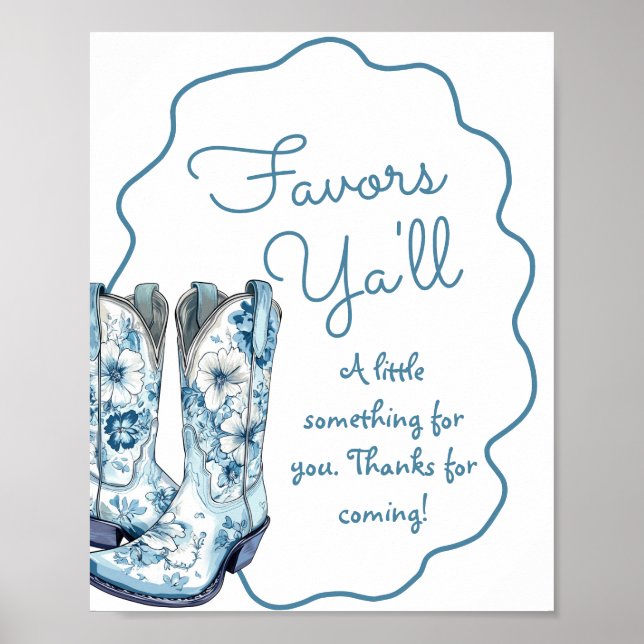 Favours ya'll Chinoiserie Boots Bridal Shower sign (Front)