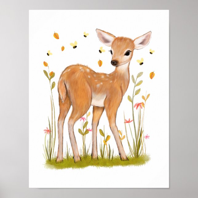 Fawn and Bees Poster Print (Front)