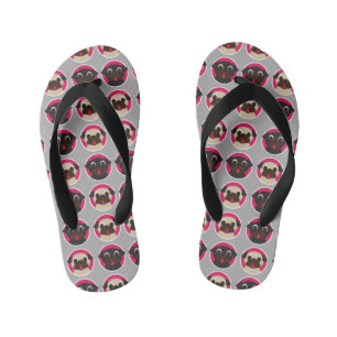 Fawn and Black Pug Heads Kid's Jandals