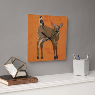 FAWN AND FALCON SQUARE WALL CLOCK