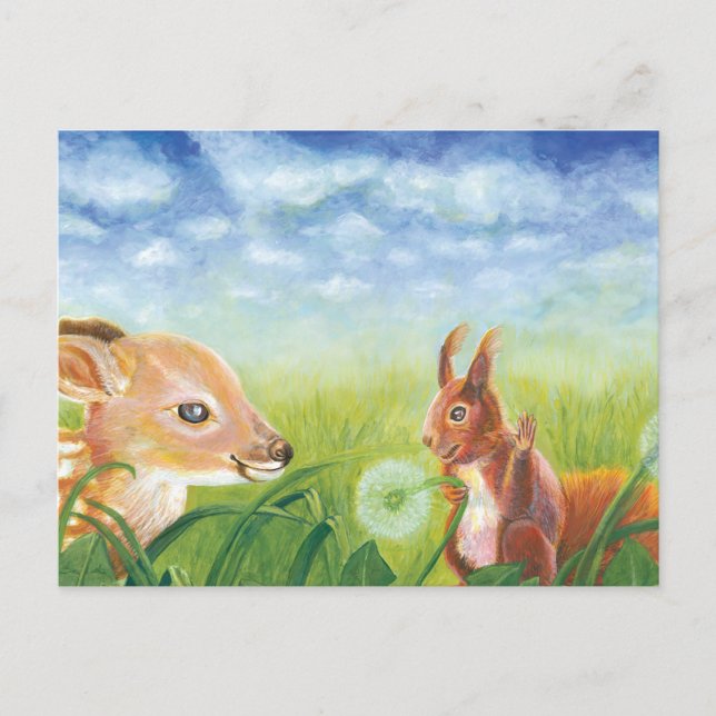 Fawn and Squirrel  Postcard (Front)
