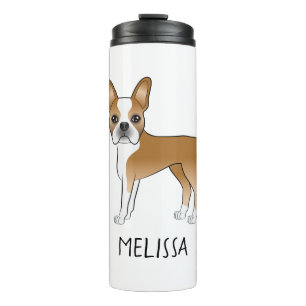 Fawn And White Boston Terrier Cartoon Dog & Name Thermal Tumbler