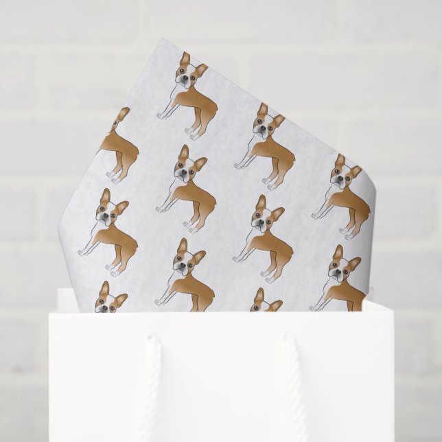 Fawn And White Boston Terrier Cartoon Dog Pattern Tissue Paper (Gift Bag)