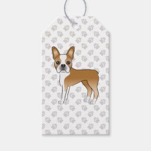 Fawn And White Boston Terrier Cartoon Dog & Paws Gift Tags