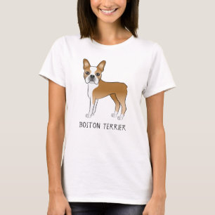 Fawn And White Boston Terrier Cartoon Dog & Text T-Shirt