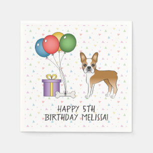 Fawn And White Boston Terrier Cute Dog - Birthday Napkin