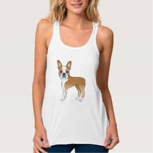 Fawn And White Boston Terrier Dog Illustration Singlet