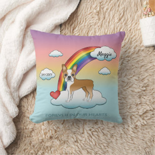 Fawn And White Boston Terrier Rainbow Memorial Cushion
