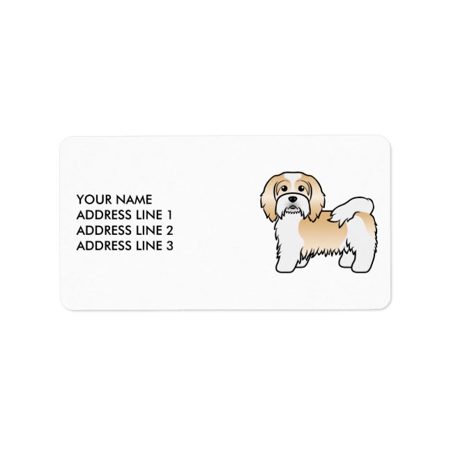 Fawn And White Havanese Cartoon Dog & Custom Text Label (Front)