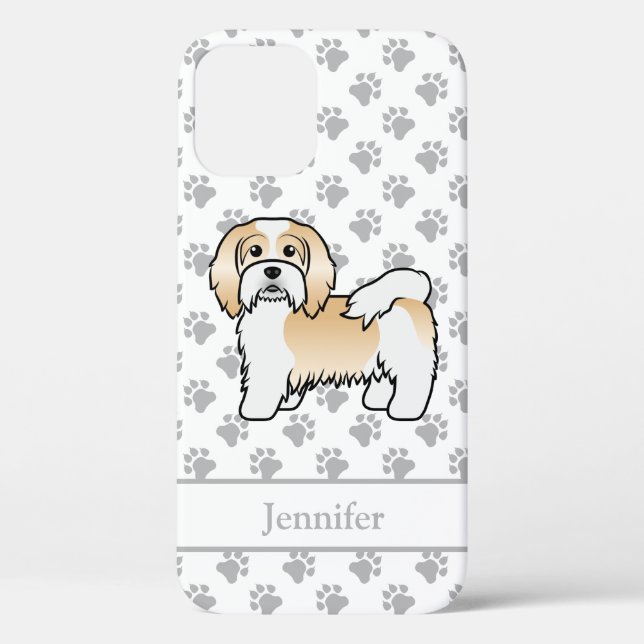 Fawn And White Havanese Cartoon Dog & Name Case-Mate iPhone Case (Back)