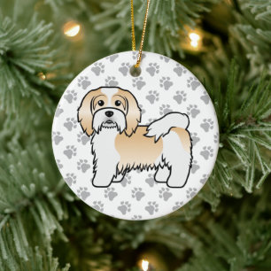Fawn And White Havanese Cute Cartoon Dog Ceramic Tree Decoration