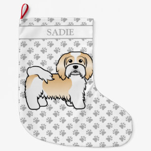 Fawn And White Havanese Cute Cartoon Dog & Name Large Christmas Stocking