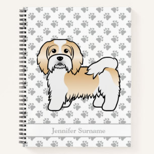 Fawn And White Havanese Cute Cartoon Dog & Name Notebook
