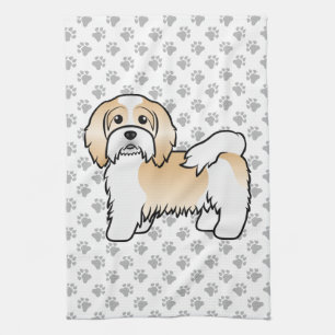 Fawn And White Havanese Cute Cartoon Dog Tea Towel