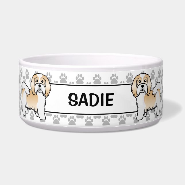 Fawn And White Havanese Dog With Paws & Name (Front)