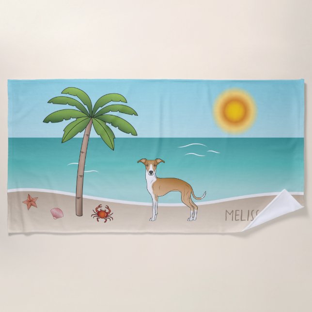 Fawn And White Iggy Dog At A Tropical Summer Beach Beach Towel (Front)