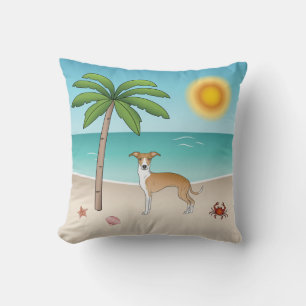 Fawn And White Iggy Dog At A Tropical Summer Beach Cushion