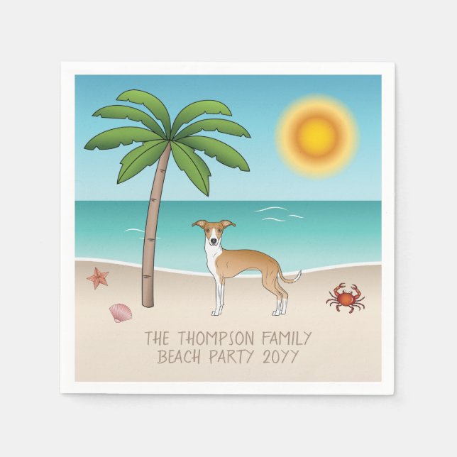 Fawn And White Iggy Dog At A Tropical Summer Beach Napkin (Front)