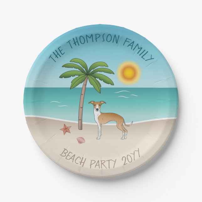 Fawn And White Iggy Dog At A Tropical Summer Beach Paper Plate (Front)