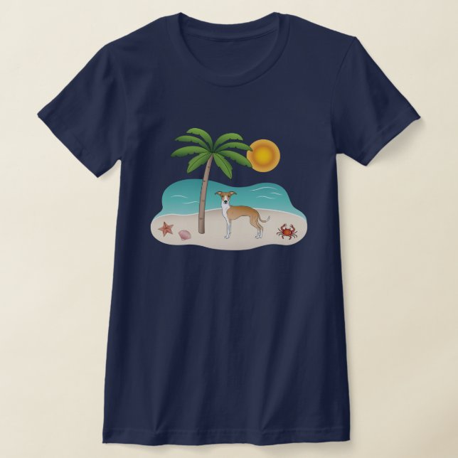 Fawn And White Iggy Dog At A Tropical Summer Beach T-Shirt (Laydown)