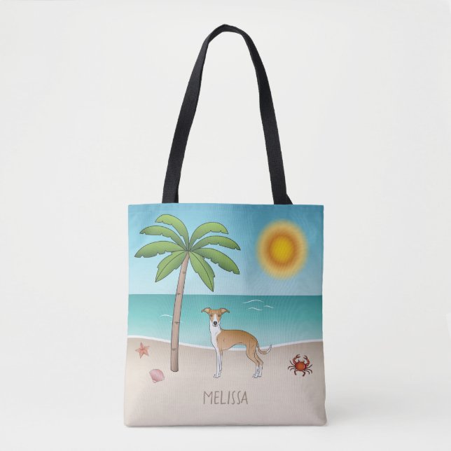 Fawn And White Iggy Dog At A Tropical Summer Beach Tote Bag (Front)