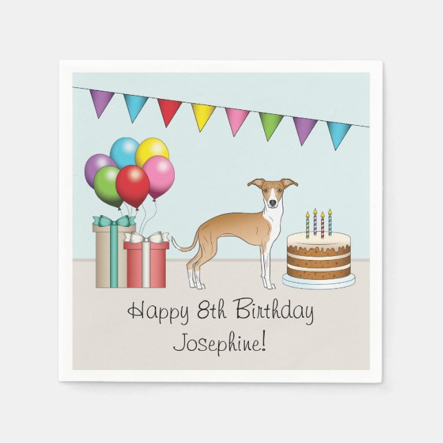 Fawn And White Italian Greyhound Colorful Birthday Napkin (Front)