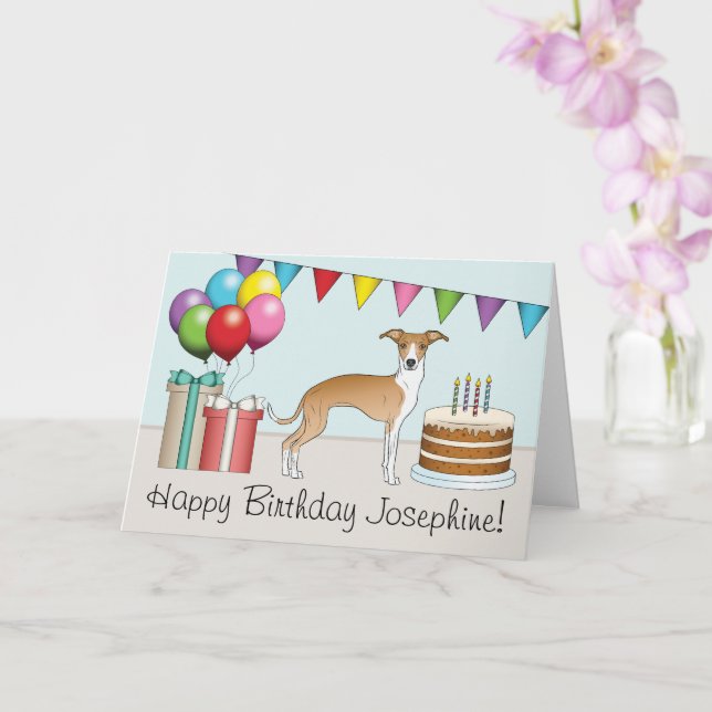 Fawn And White Italian Greyhound Colourful Birthda Card (Orchid)