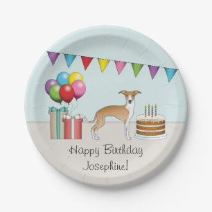 Fawn And White Italian Greyhound Colourful Birthda Paper Plate